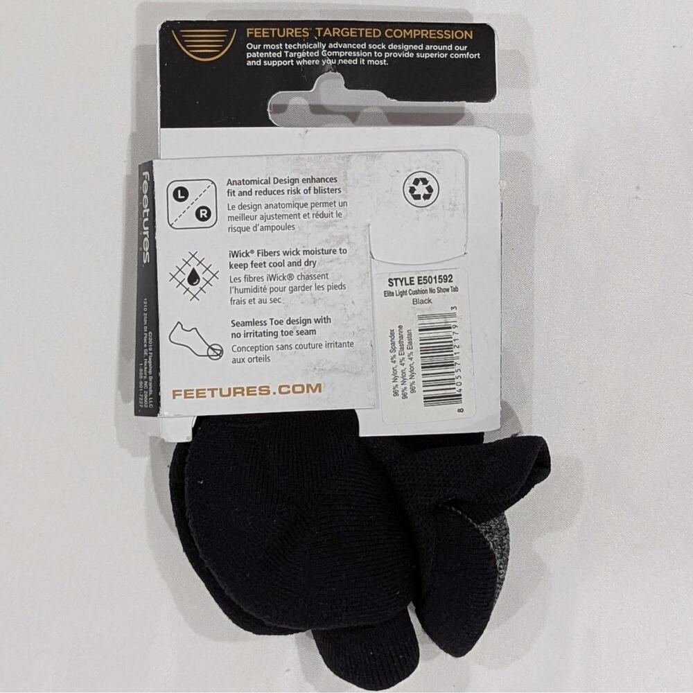 3 PAIRS Feetures Elite Ultra Light Cushion No Show Tab Running Socks Size M - Picture 2 of 3